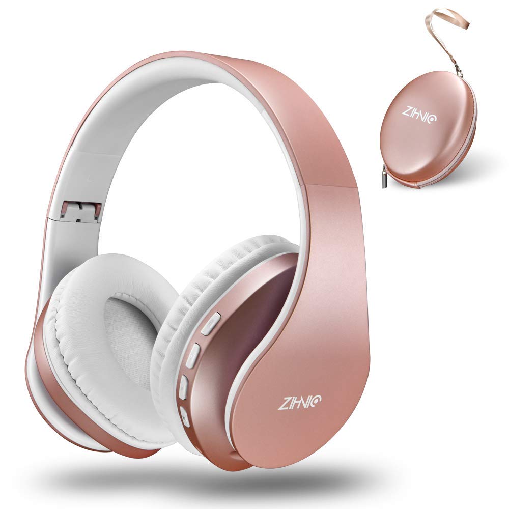ZIHNIC Auriculares Bluetooth sobre la oreja, auriculares estéreo plegables inalámbricos y con cable micro SD/TF, FM para teléfono celular, PC, orejeras suaves y peso ligero para un uso prolongado
