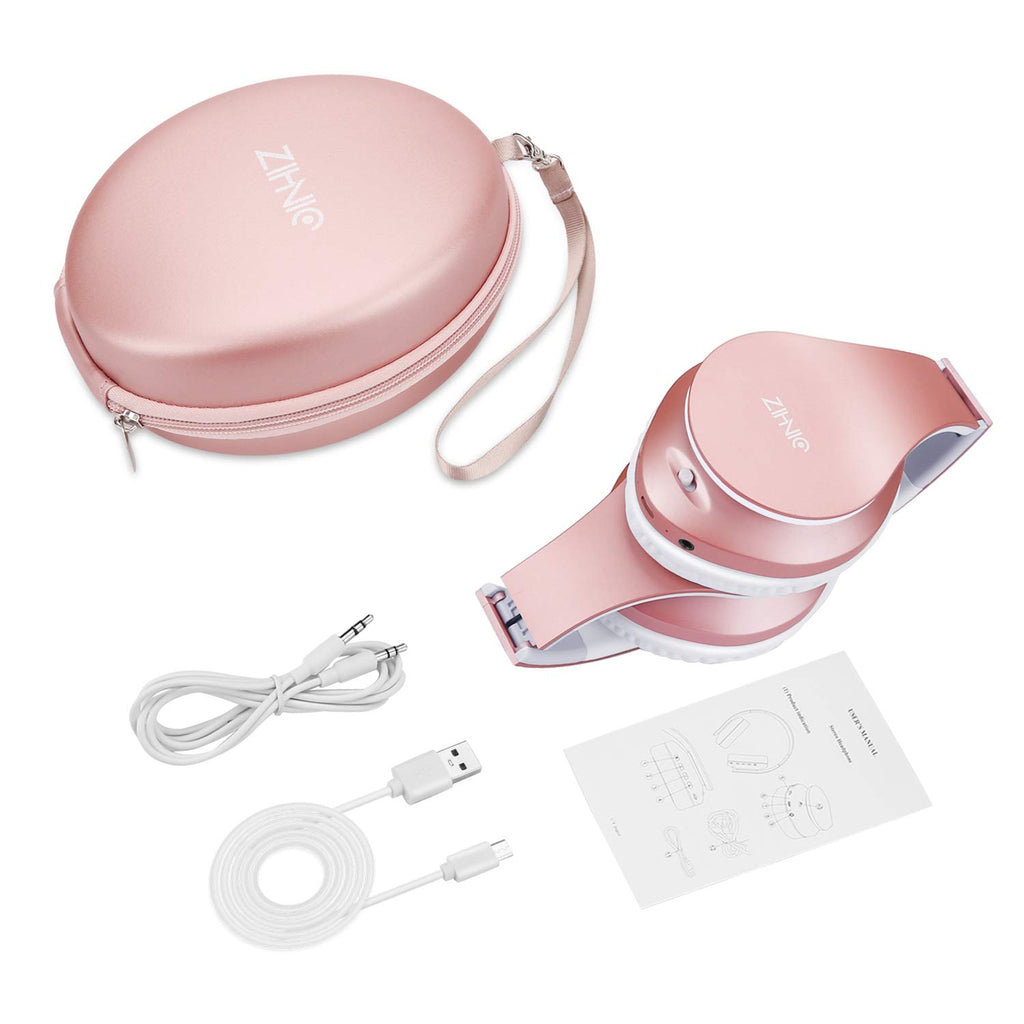 ZIHNIC Auriculares Bluetooth sobre la oreja, auriculares estéreo plegables inalámbricos y con cable micro SD/TF, FM para teléfono celular, PC, orejeras suaves y peso ligero para un uso prolongado