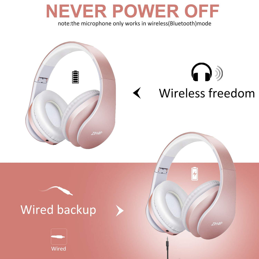 ZIHNIC Auriculares Bluetooth sobre la oreja, auriculares estéreo plegables inalámbricos y con cable micro SD/TF, FM para teléfono celular, PC, orejeras suaves y peso ligero para un uso prolongado