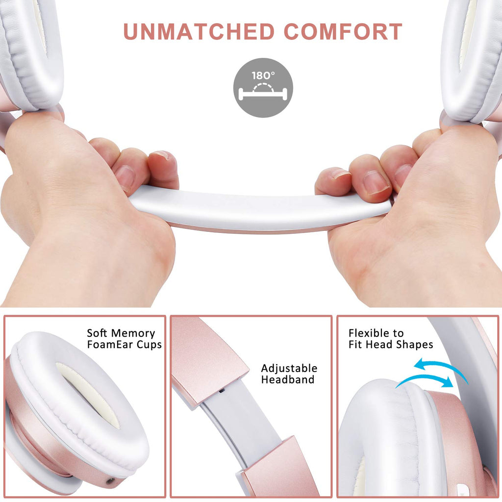 ZIHNIC Auriculares Bluetooth sobre la oreja, auriculares estéreo plegables inalámbricos y con cable micro SD/TF, FM para teléfono celular, PC, orejeras suaves y peso ligero para un uso prolongado